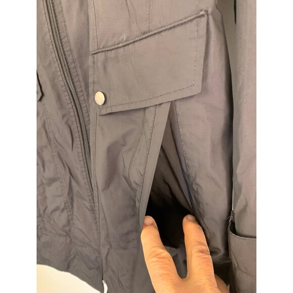 Cole Haan Womens XL Black Trench Rain Wind Coat Tuck Away Hood RJ10620 - Picture 11 of 12